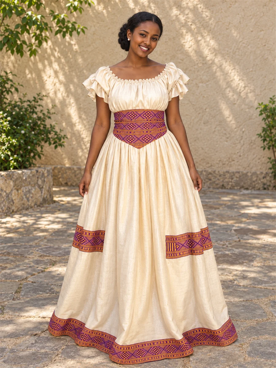 Rose Waist Celebration Dress የሀበሻ ልብስ