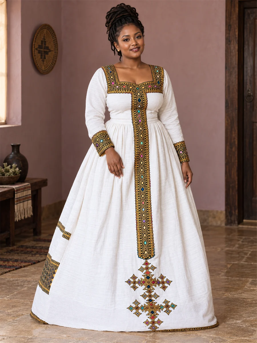 Olive Cross Celebration Dress የሀበሻ ልብስ