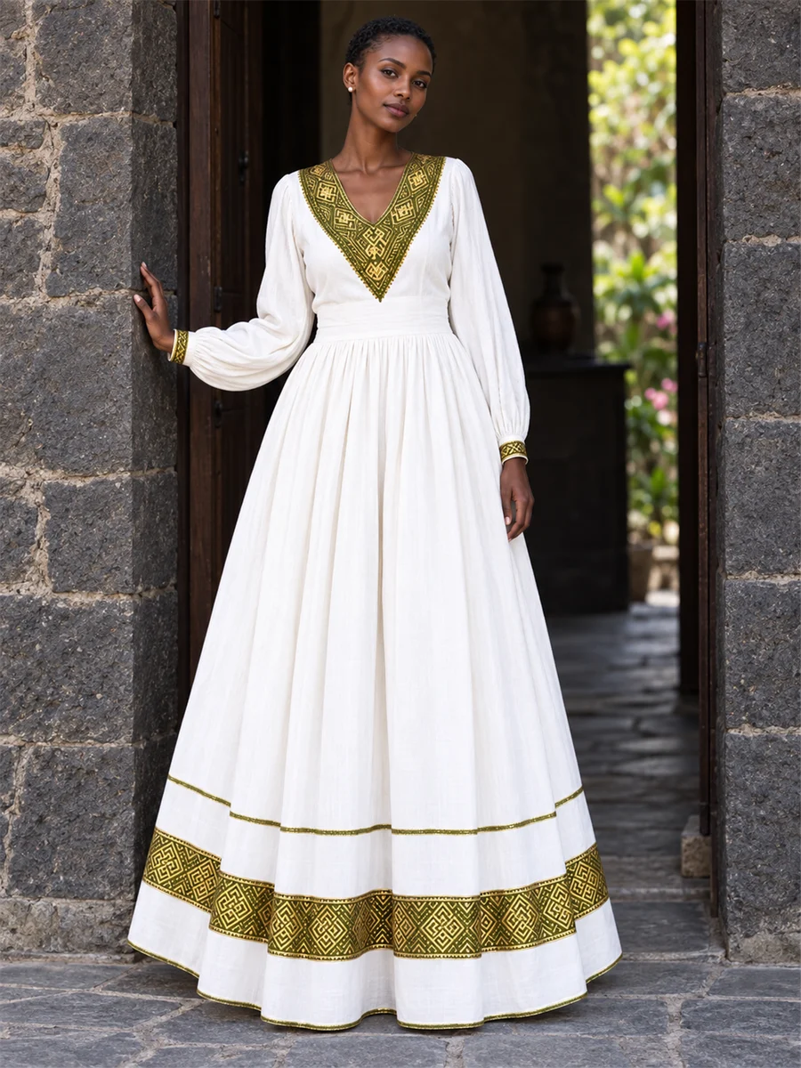 Olive Ribbon Wrap Dress የሀበሻ ልብስ