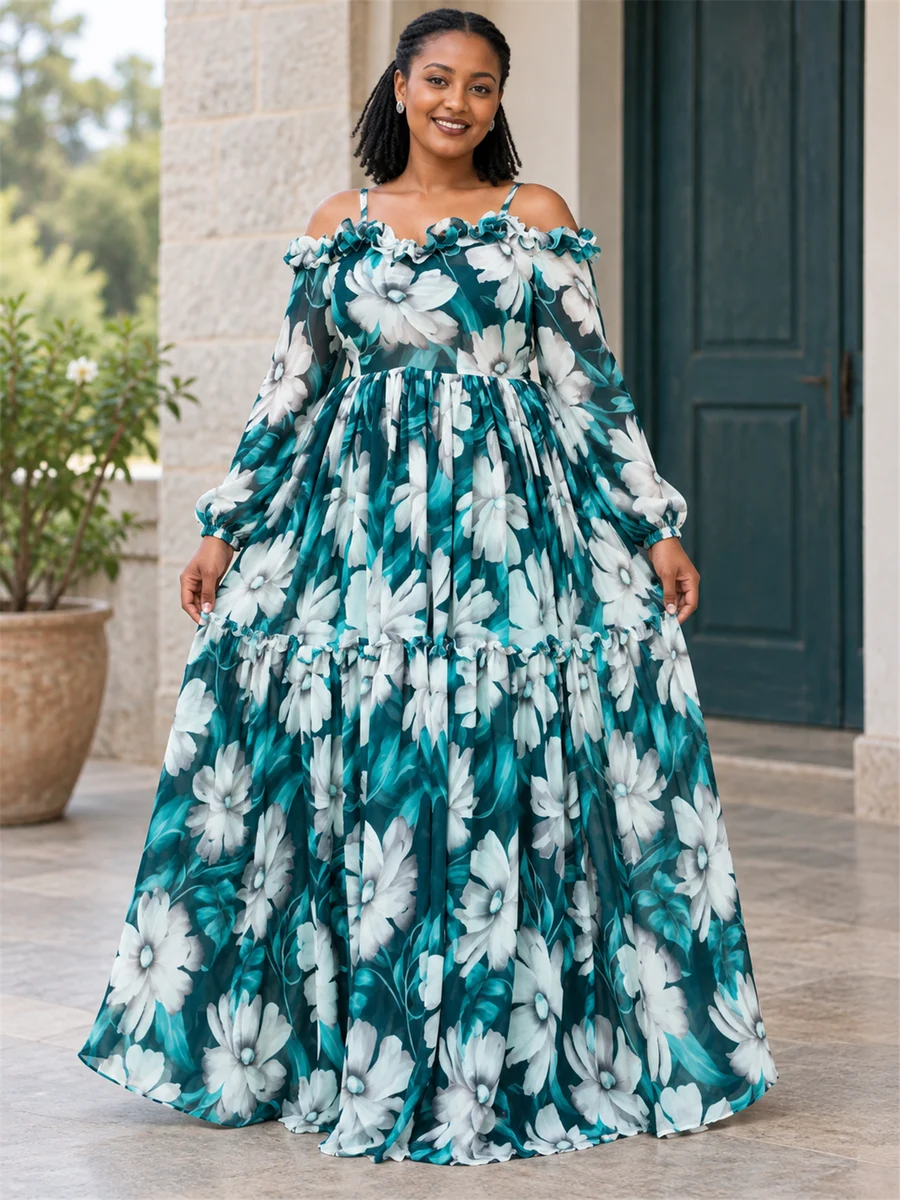 Teal Blossom Dress የሀበሻ ልብስ