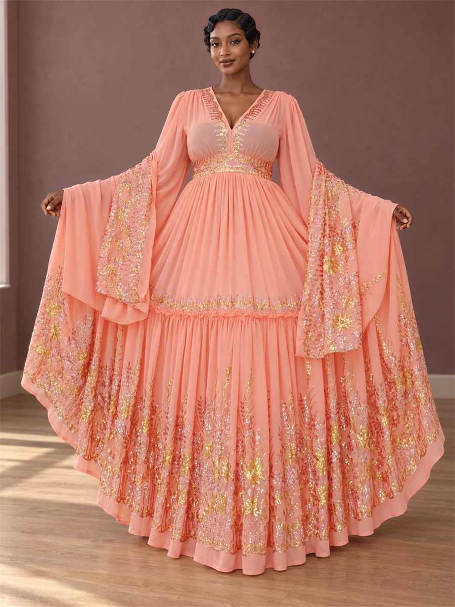 Peach Tiered Dress የሀበሻ ልብስ