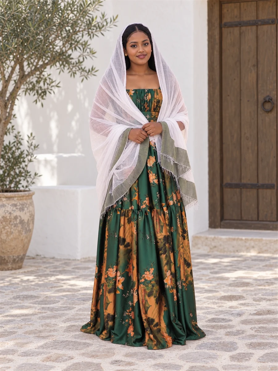 Forest Garden Wrap Dress የሀበሻ ልብስ