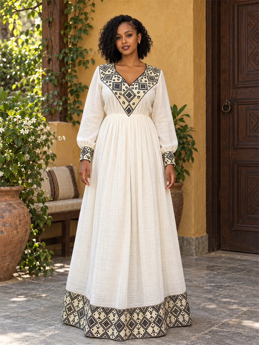 Olive Medallion Kemis women’s Ethiopian traditional dress