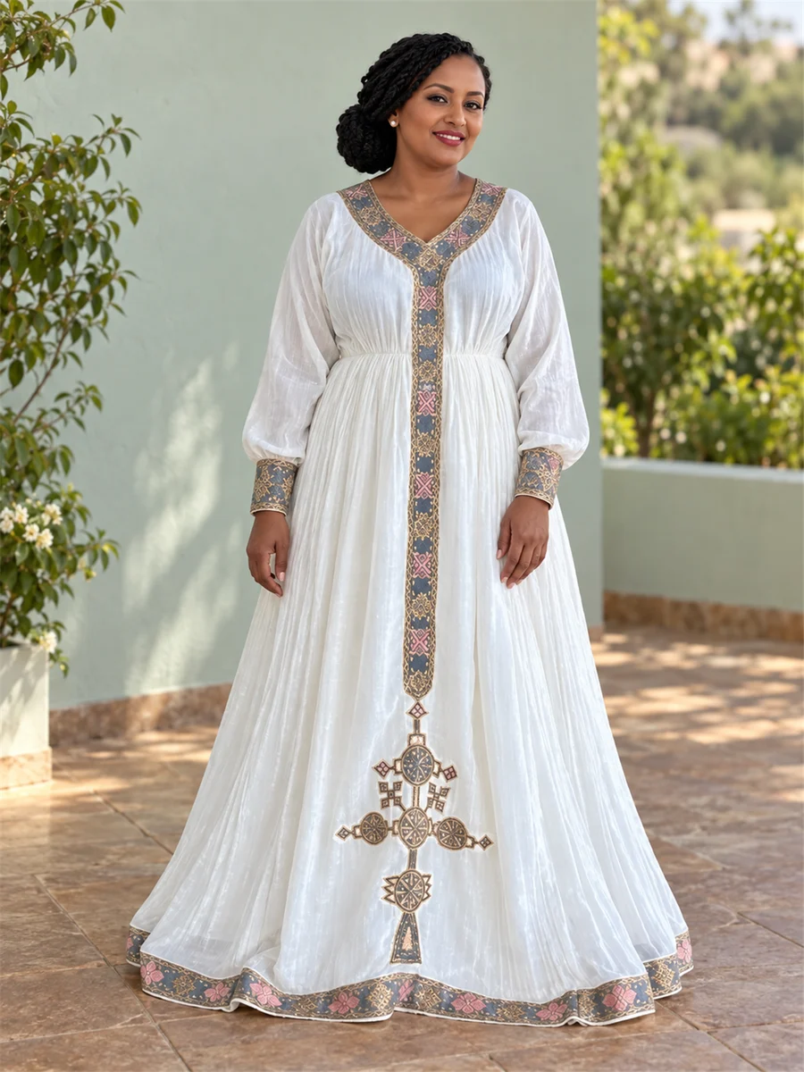 Silver Cross Wrap Dress የሀበሻ ልብስ