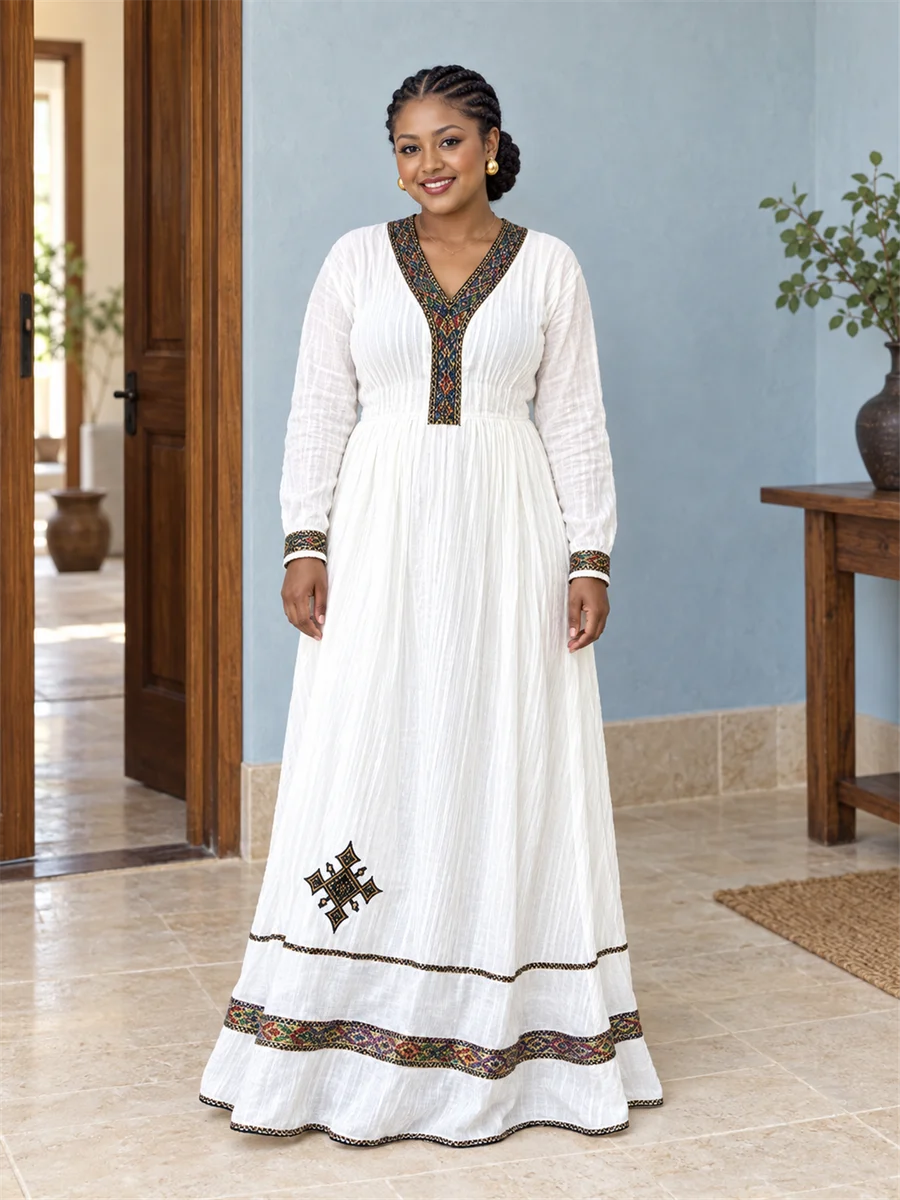 Charcoal Border Wrap Dress የሀበሻ ልብስ