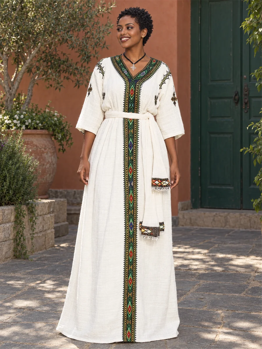 Olive Panel Wrap Kemis የሀበሻ ልብስ