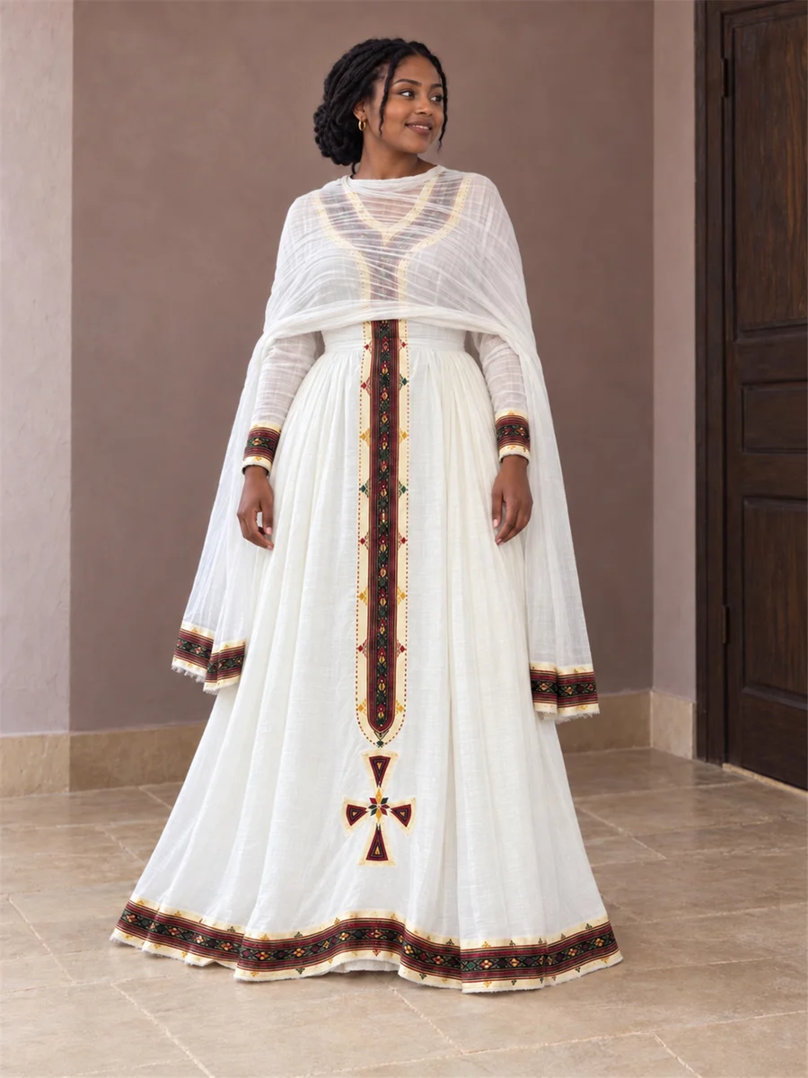 Burgundy Cross Wrap Dress women’s Ethiopian traditional dress