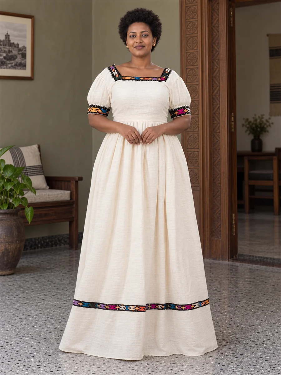 Charcoal Ribbon Dress women’s Ethiopian traditional dress