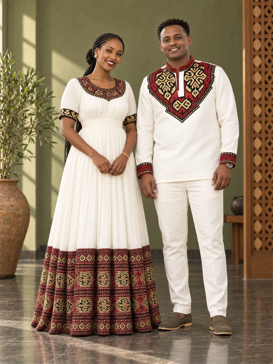 Burgundy Heritage Couple women’s Ethiopian traditional dress