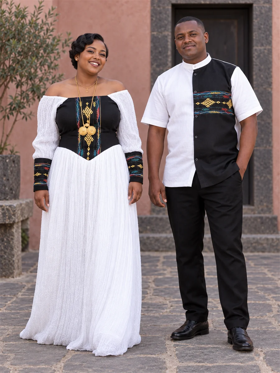 Midnight Heritage Couple women’s Ethiopian traditional dress