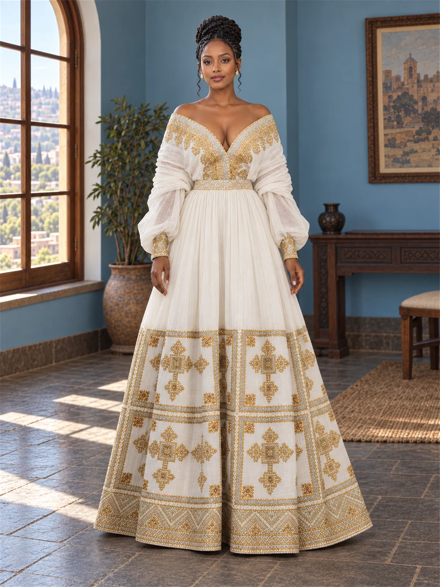 Champagne Medallion Kemis የሀበሻ ልብስ