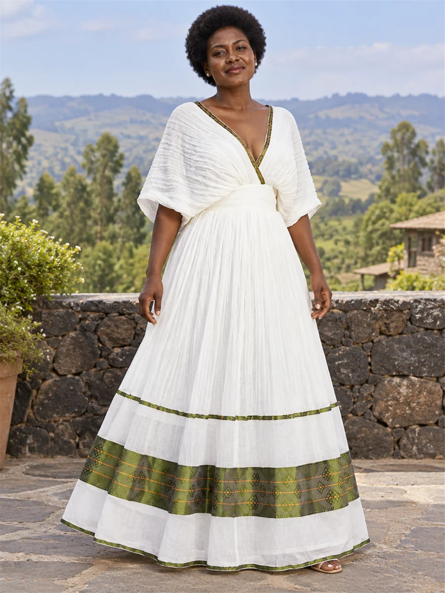 Olive Tiered Wrap Dress የሀበሻ ልብስ