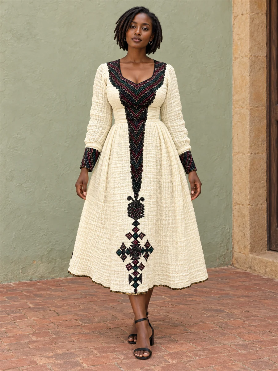 Black Cross Midi Dress የሀበሻ ልብስ