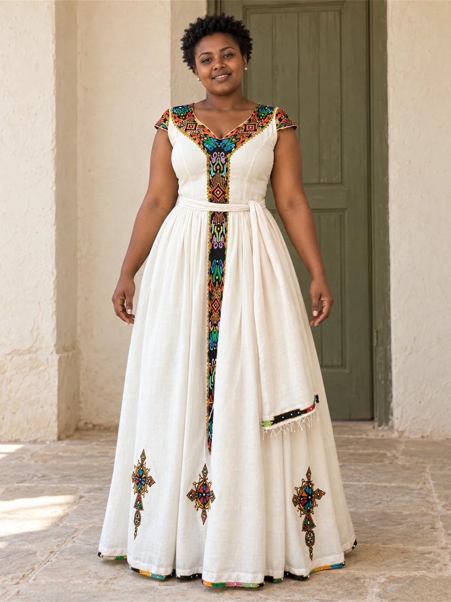 Olive Cross Gown women’s Ethiopian traditional dress