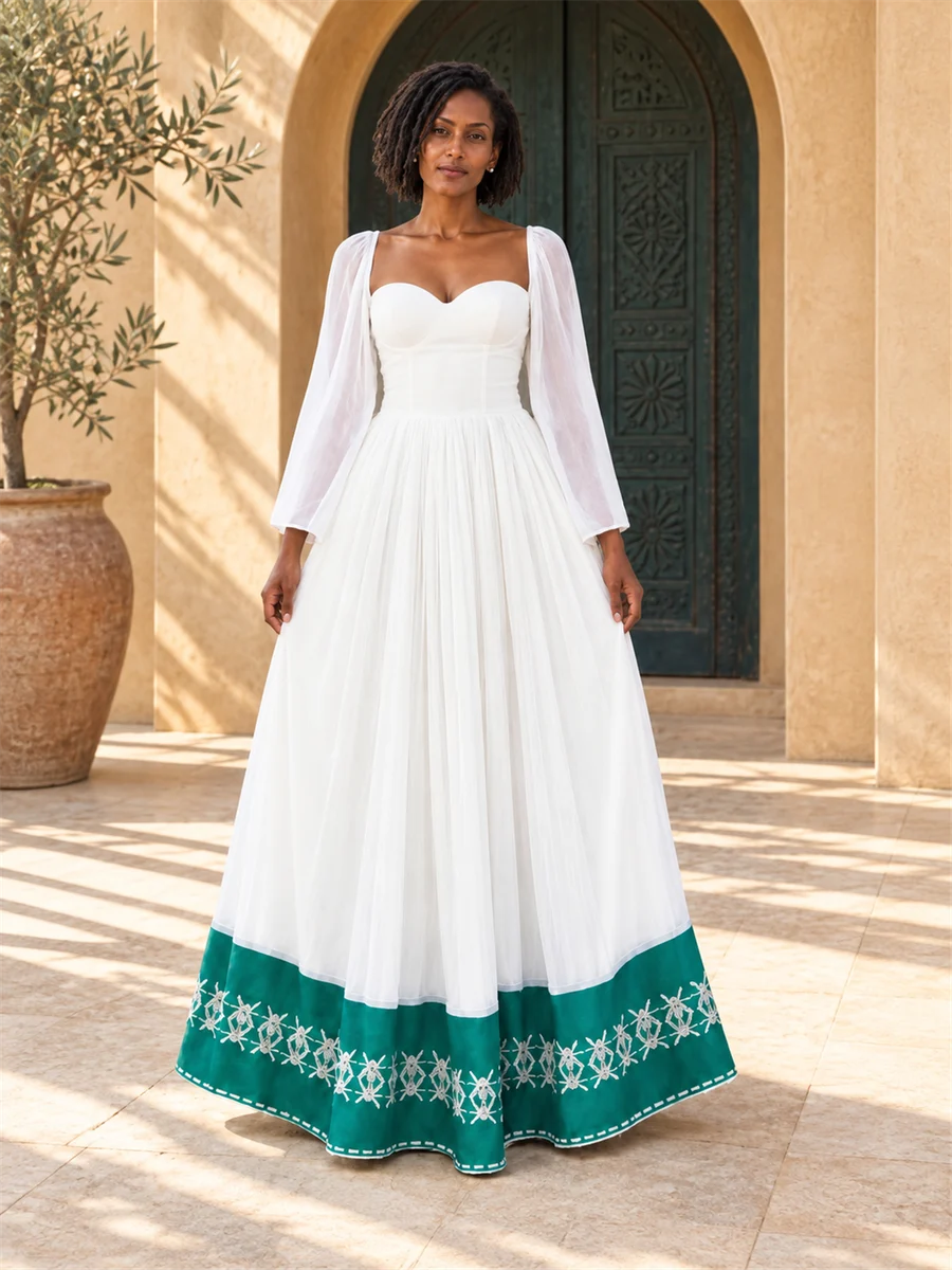 Turquoise Border Dress women’s Ethiopian traditional dress