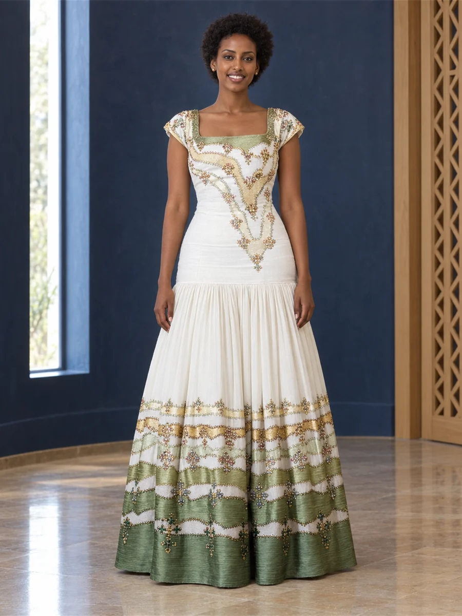 Emerald Border Gown women’s Ethiopian traditional dress