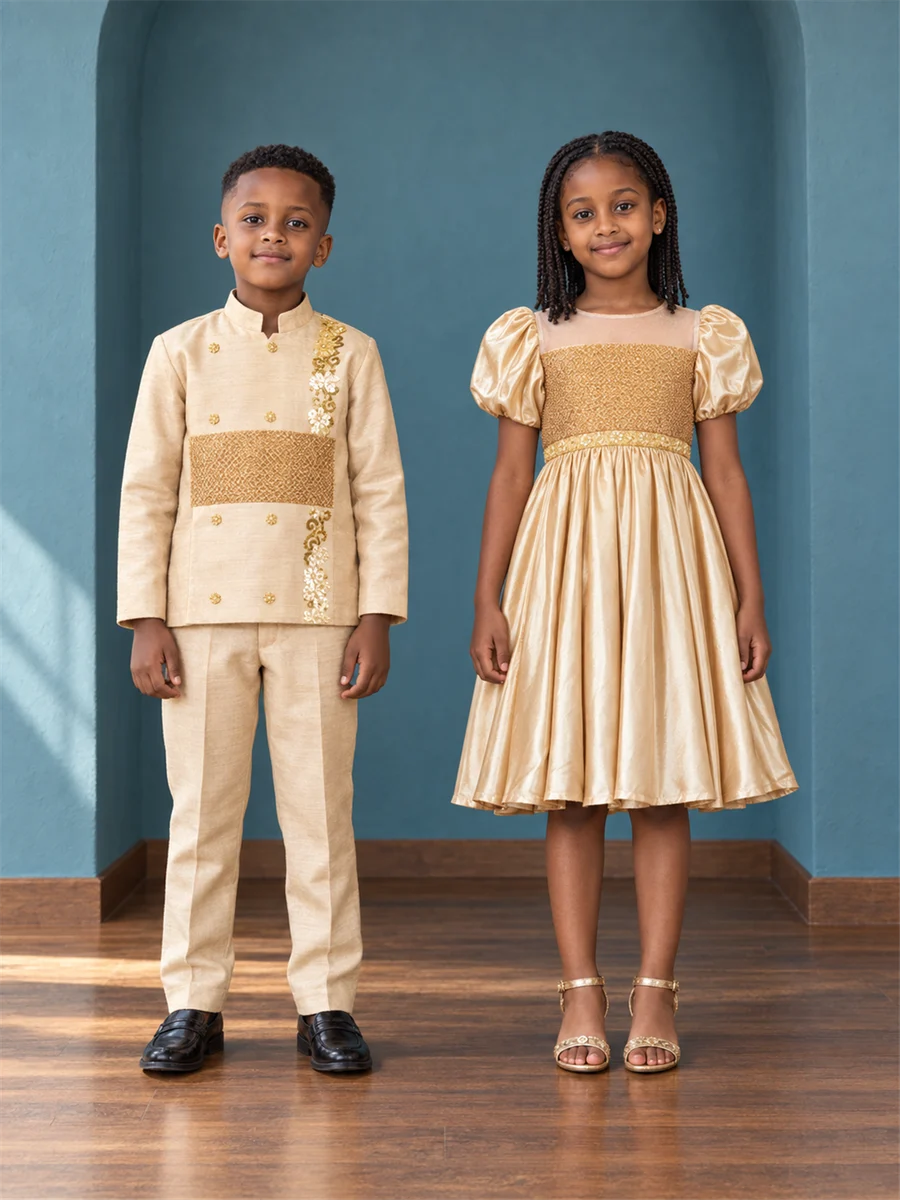 Little Champagne Sibling Set Ethiopian traditional clothing