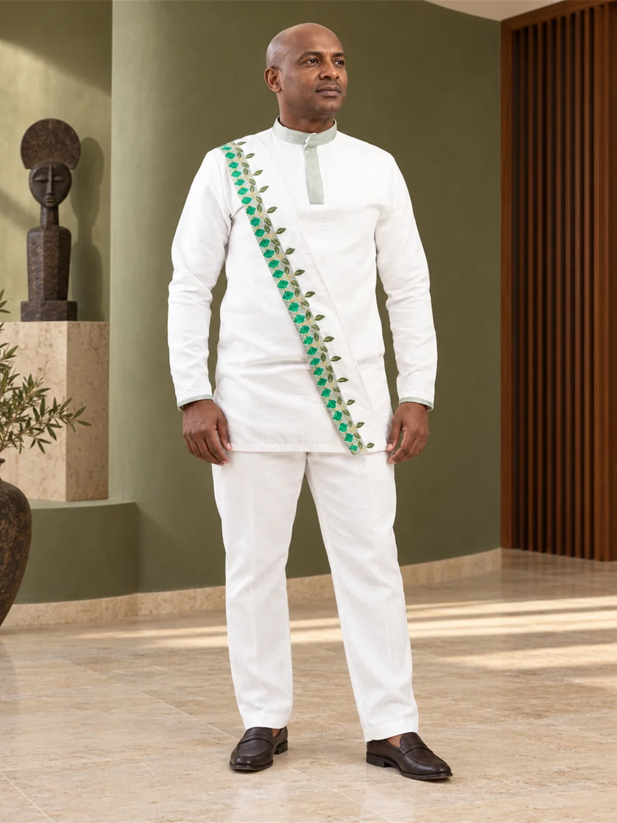 Green Diagonal Heritage Set Ethiopian traditional clothing