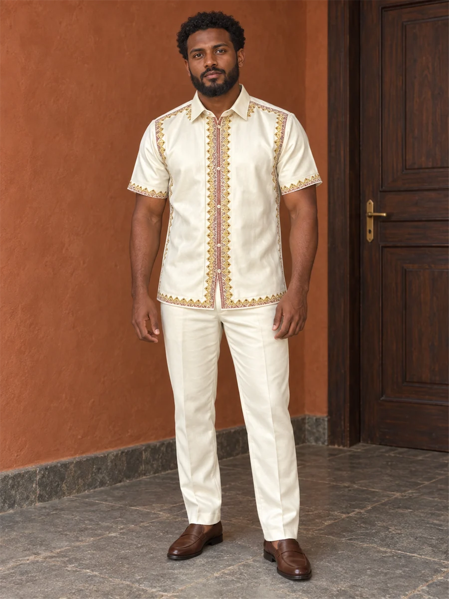 Champagne Short-Sleeve Set Ethiopian traditional clothing