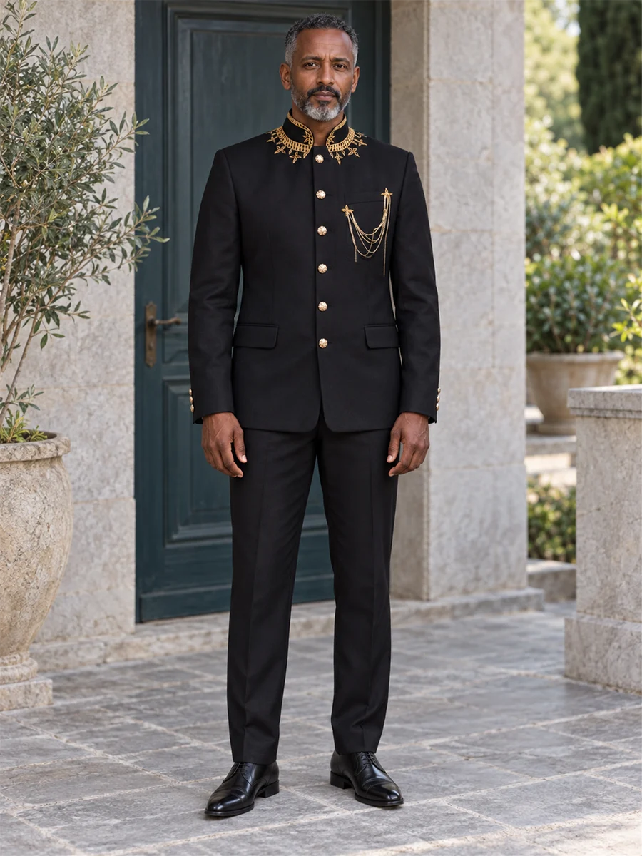 Midnight Stand-Collar Set Ethiopian traditional clothing