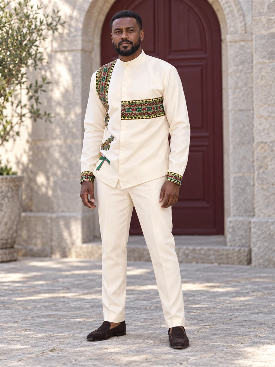 Olive Band Shirt Set Ethiopian traditional clothing