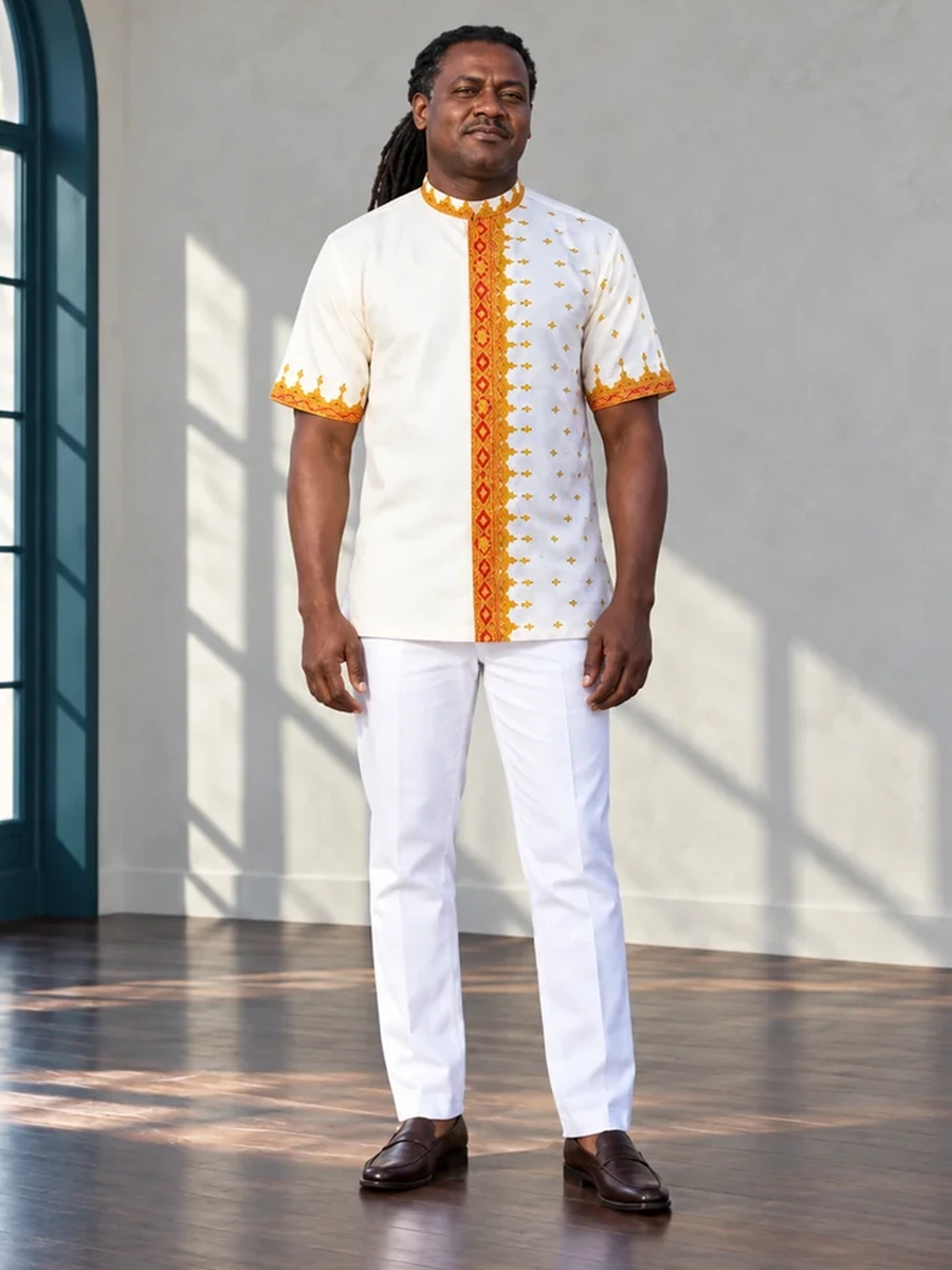 Gold Panel Shirt Set Ethiopian traditional clothing
