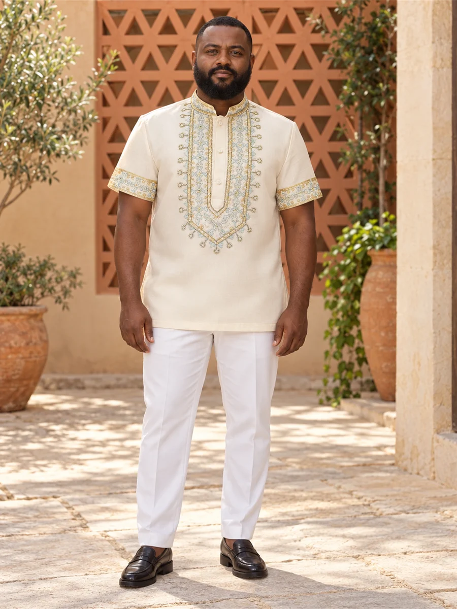 Ivory Woven-Look Shirt Set Ethiopian traditional clothing