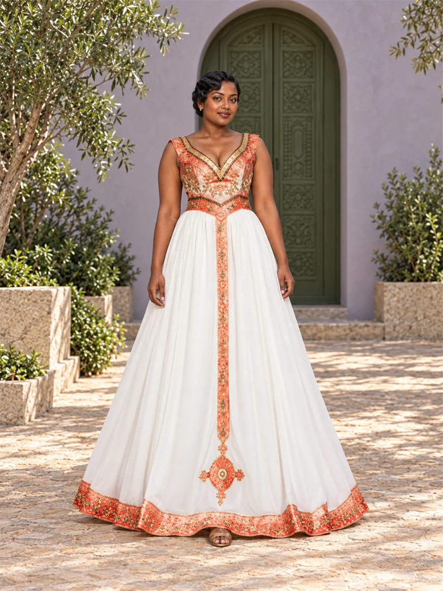 Coral Cross Gown women’s Ethiopian traditional dress