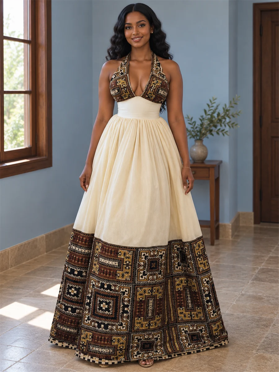 Midnight Gold Border Gown የሀበሻ ልብስ
