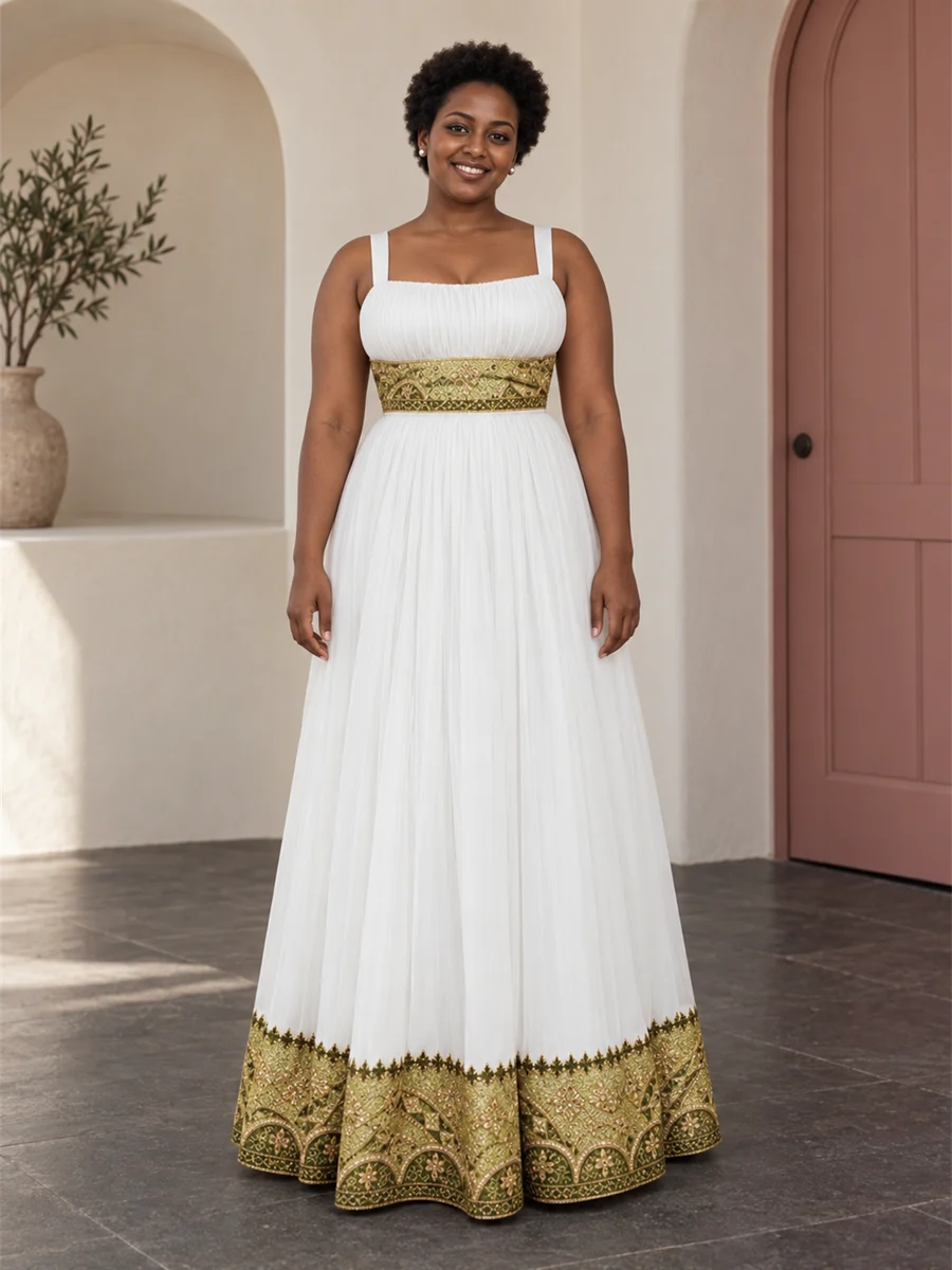 Olive Border Maxi women’s Ethiopian traditional dress
