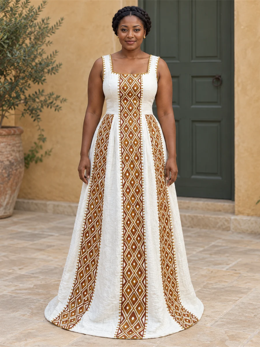Bronze Panel Gown women’s Ethiopian traditional dress