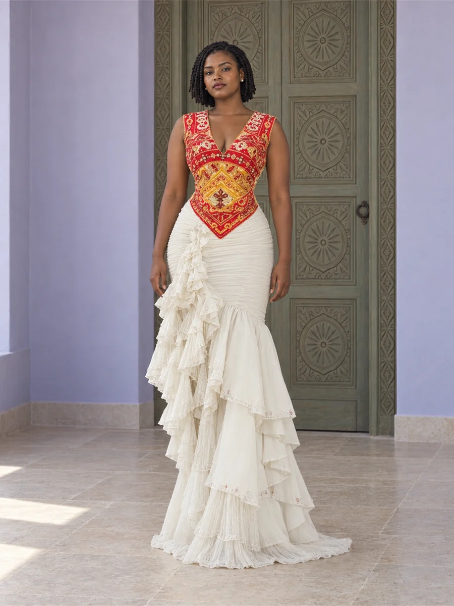 Ruby Bodice Fishtail Gown የሀበሻ ልብስ
