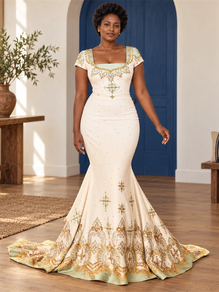 Golden Fishtail Gown የሀበሻ ልብስ