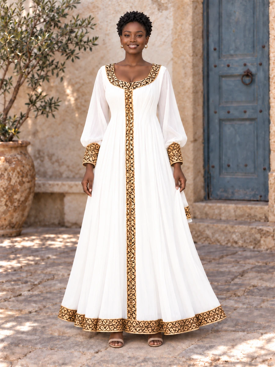 Golden Keyhole Gown የሀበሻ ልብስ