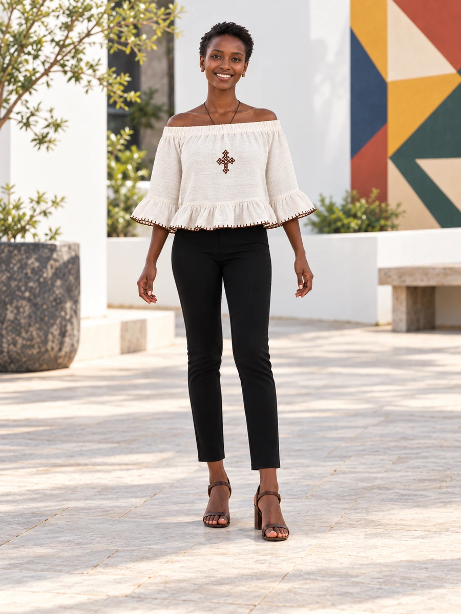 Charcoal Cross Blouse Set women’s Ethiopian traditional dress