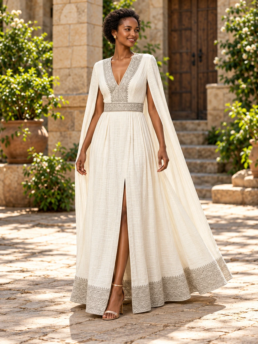Silver Panel Wrap Gown women’s Ethiopian traditional dress