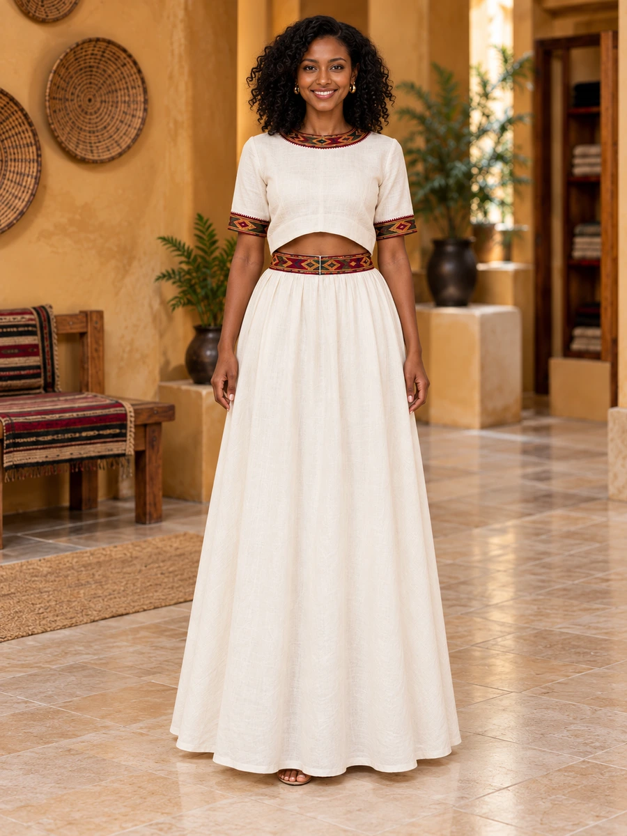 Ruby Crop Skirt Set የሀበሻ ልብስ