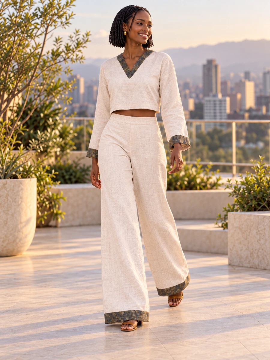 Charcoal Belt Trouser Set women’s Ethiopian traditional dress