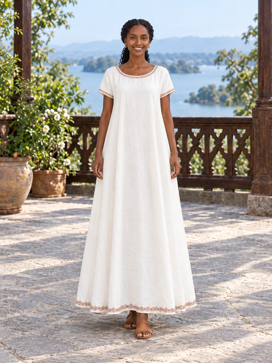 Ivory Column Maxi women’s Ethiopian traditional dress
