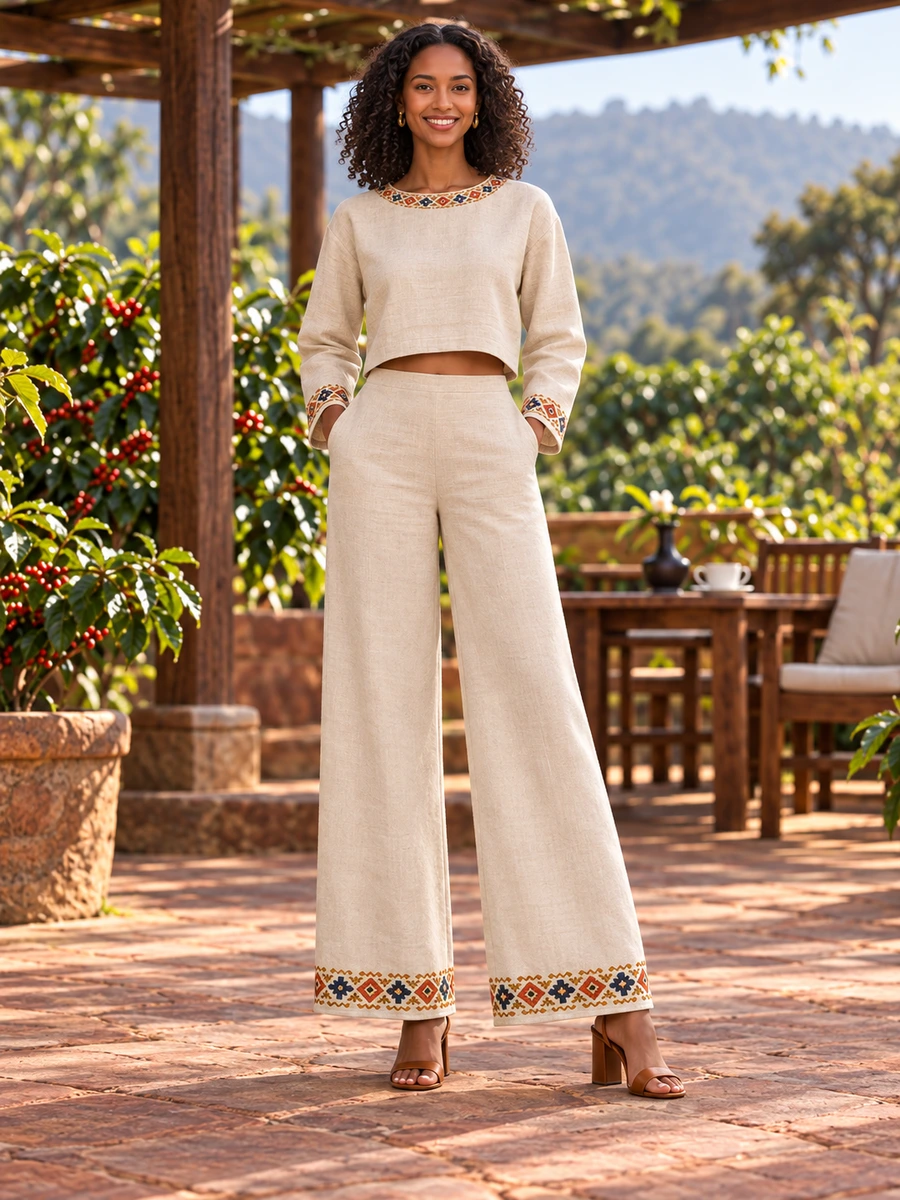 Gold Cuff Trouser Set የሀበሻ ልብስ