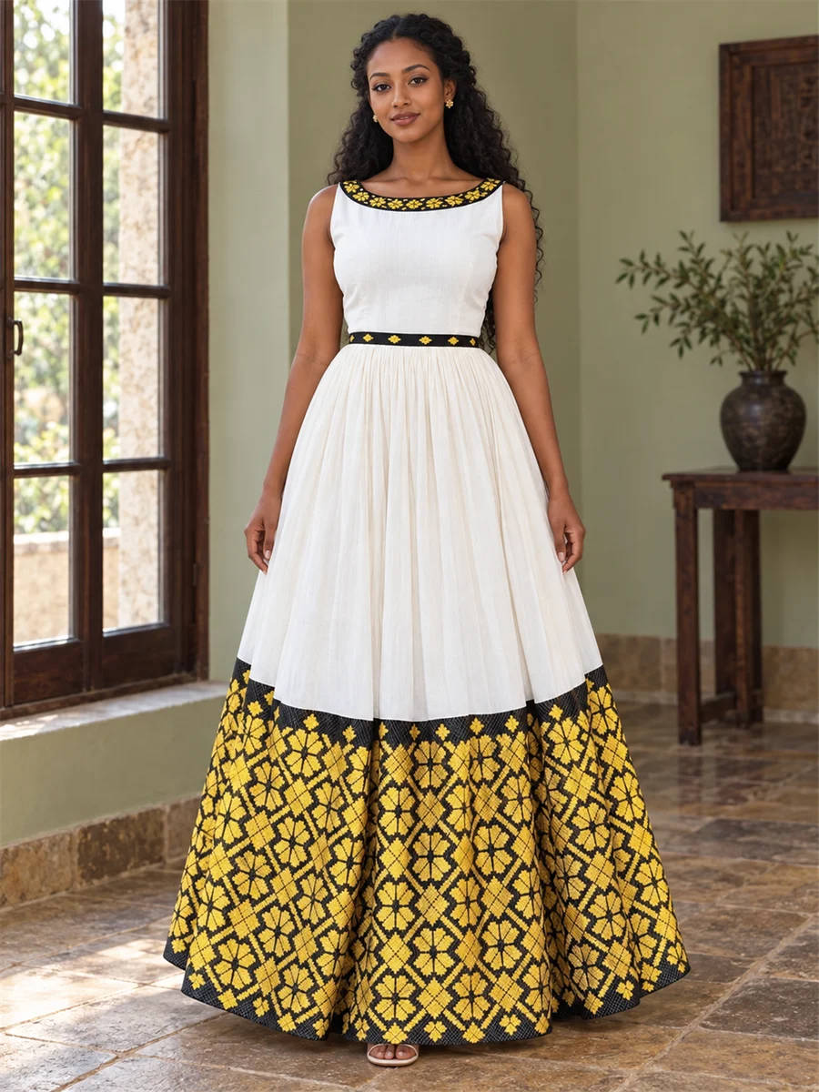 Golden Mosaic Hem Dress የሀበሻ ልብስ
