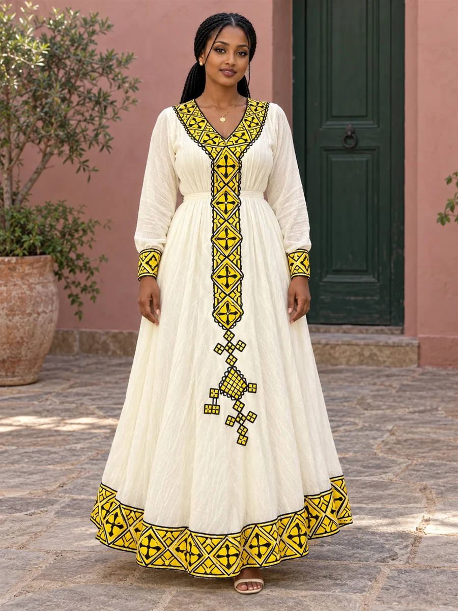 Olive Gold Cross Kemis የሀበሻ ልብስ