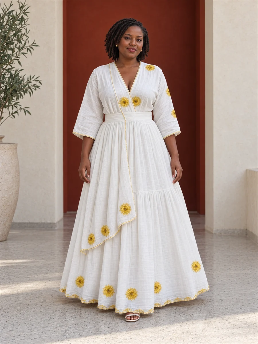 Ivory Petal Wrap Dress የሀበሻ ልብስ