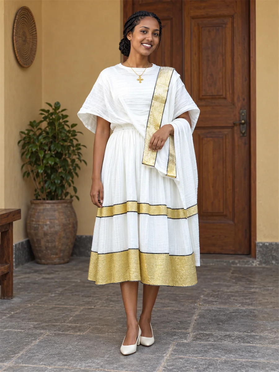 Golden Border Midi የሀበሻ ልብስ