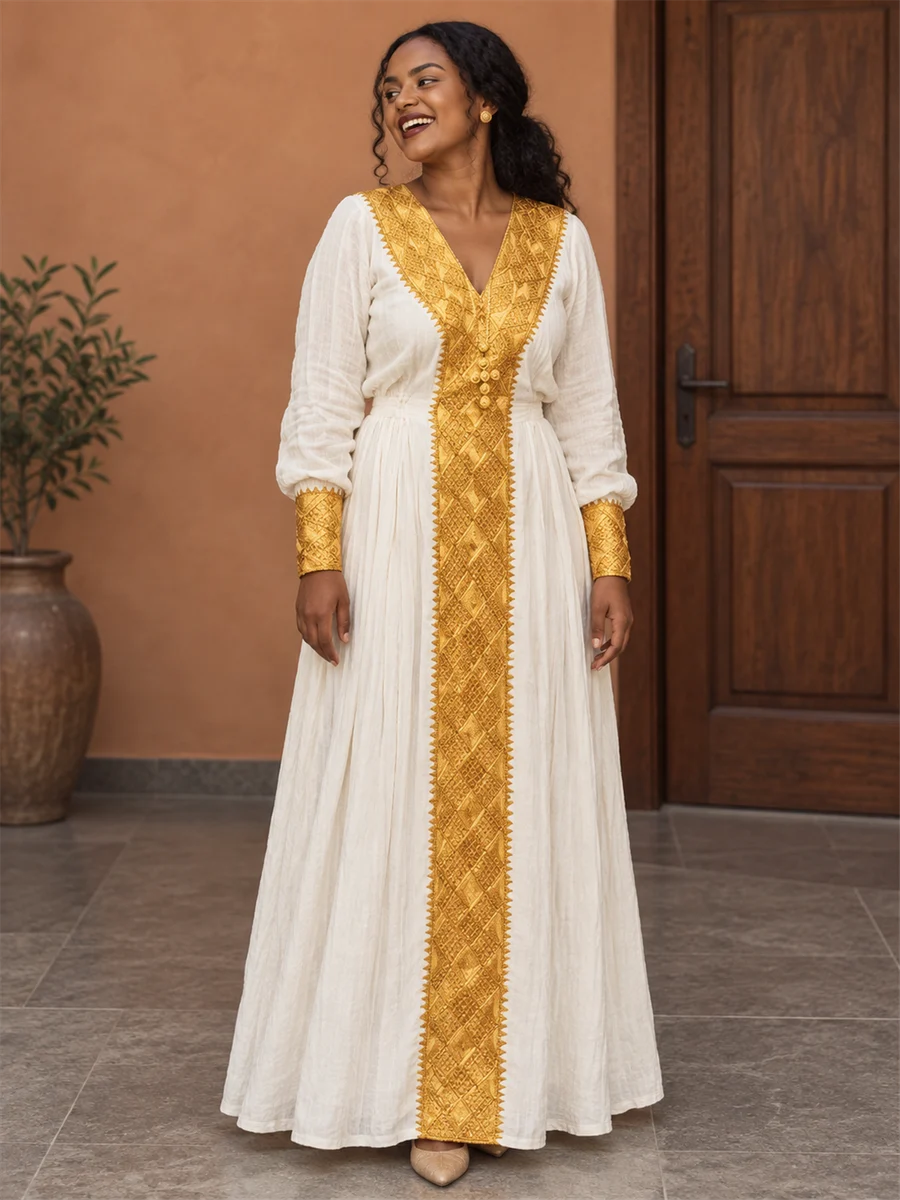 Golden Panel Kaftan የሀበሻ ልብስ