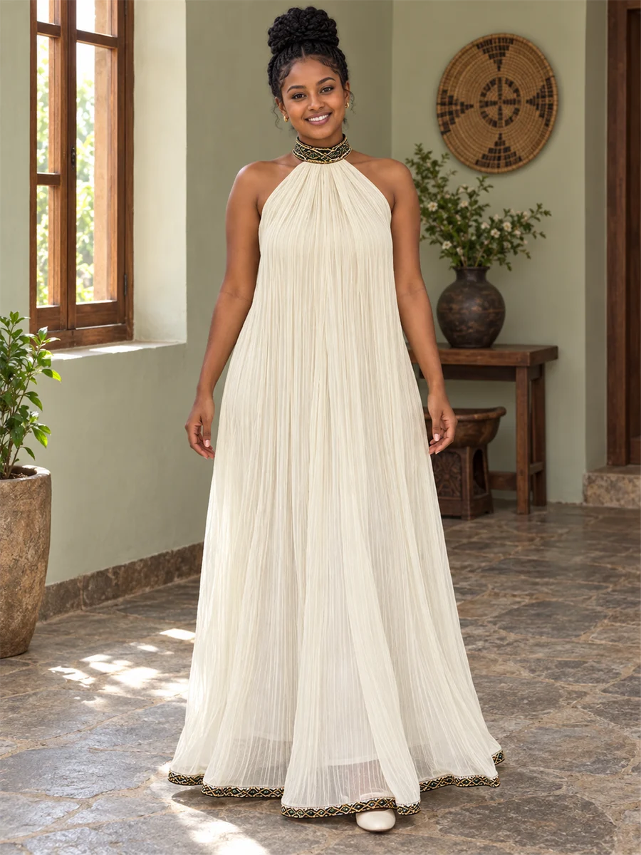 Ivory Halter Maxi women’s Ethiopian traditional dress