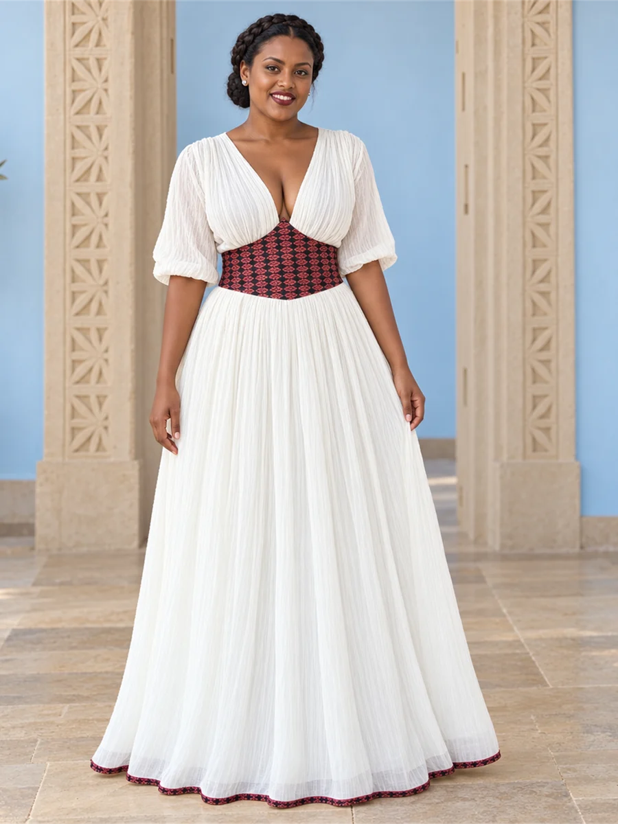 Burgundy Waist Dress የሀበሻ ልብስ