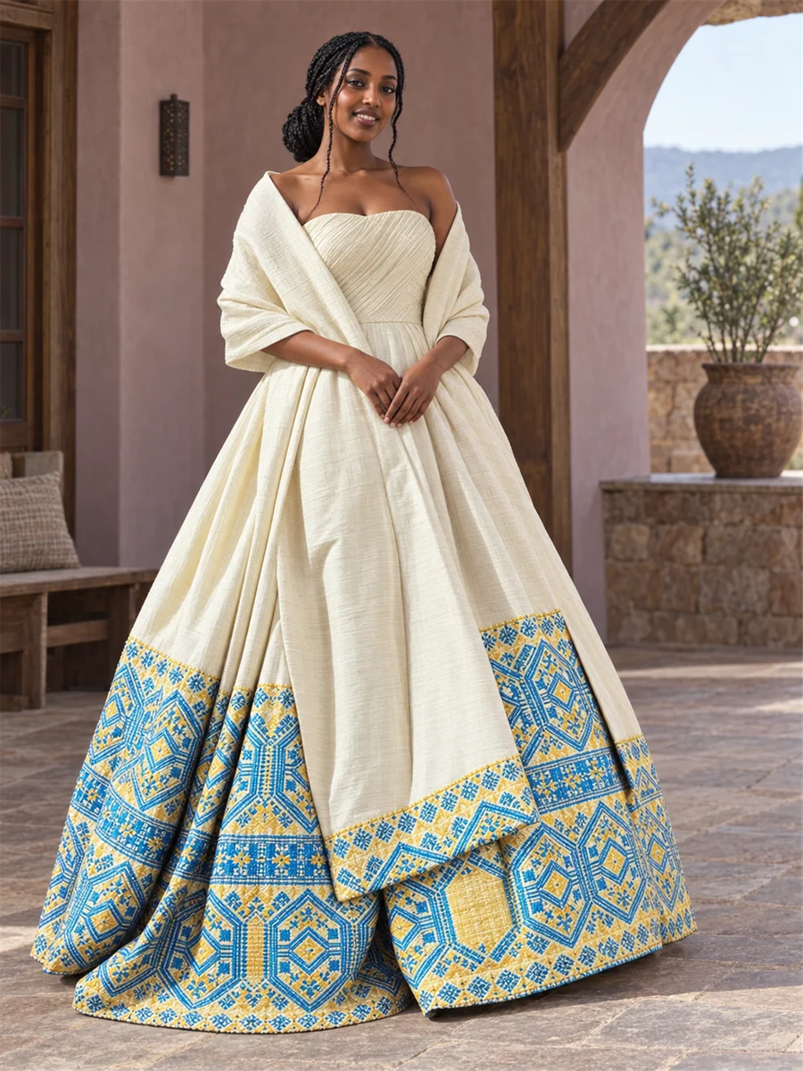 Azure Border Occasion Gown የሀበሻ ልብስ