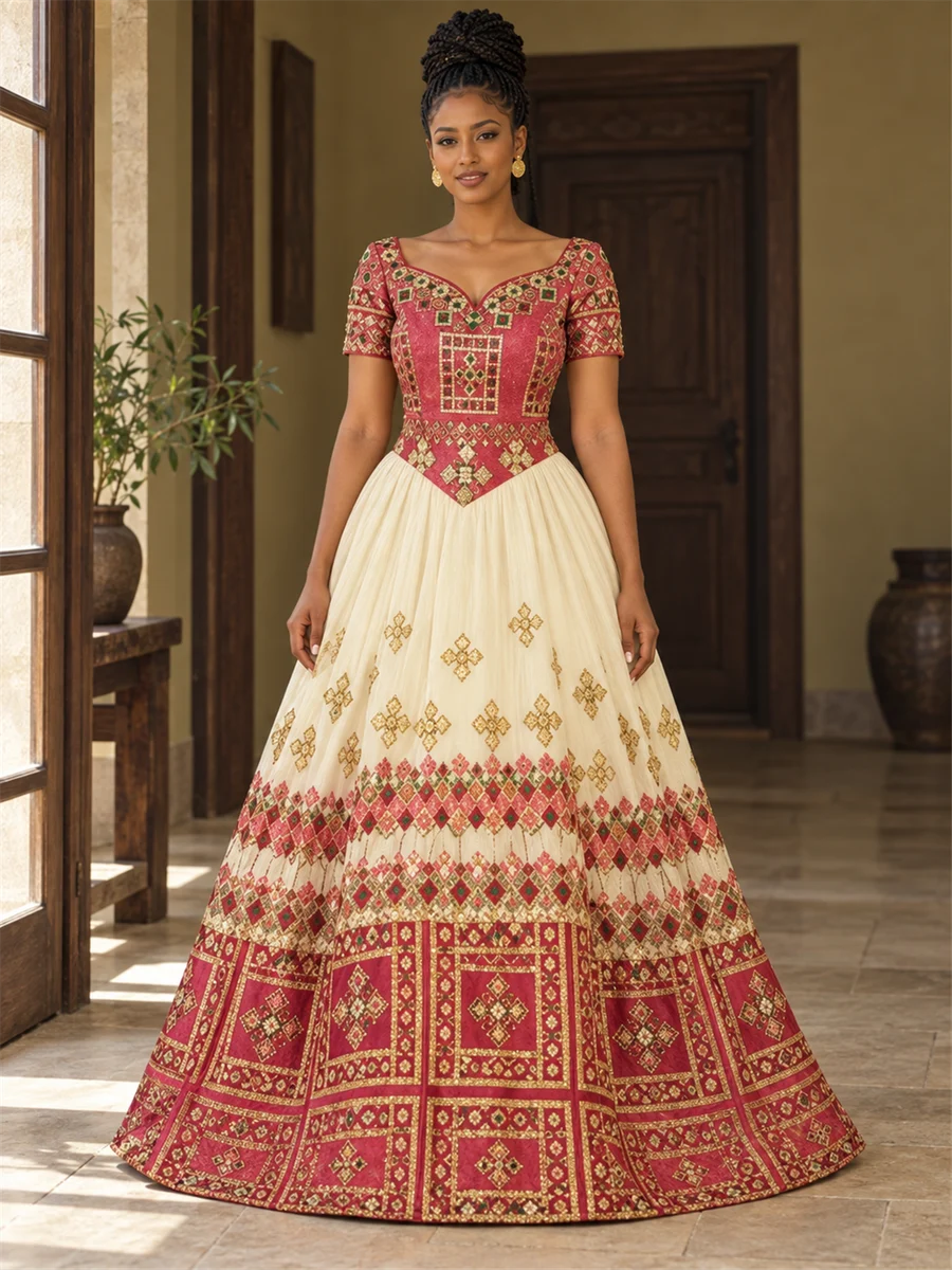 Ruby Mosaic Gown የሀበሻ ልብስ