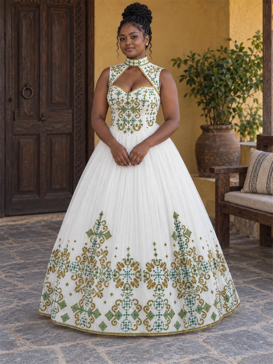 Olive Medallion Gown የሀበሻ ልብስ